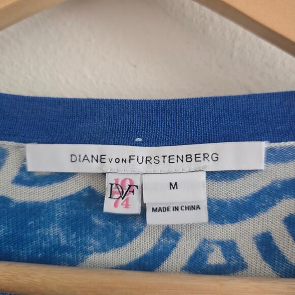 Diane Von Furstenberg Ibiza Silk Cashmere Blend Cardigan Blue Size M Slim Fit - Picture 3 of 8